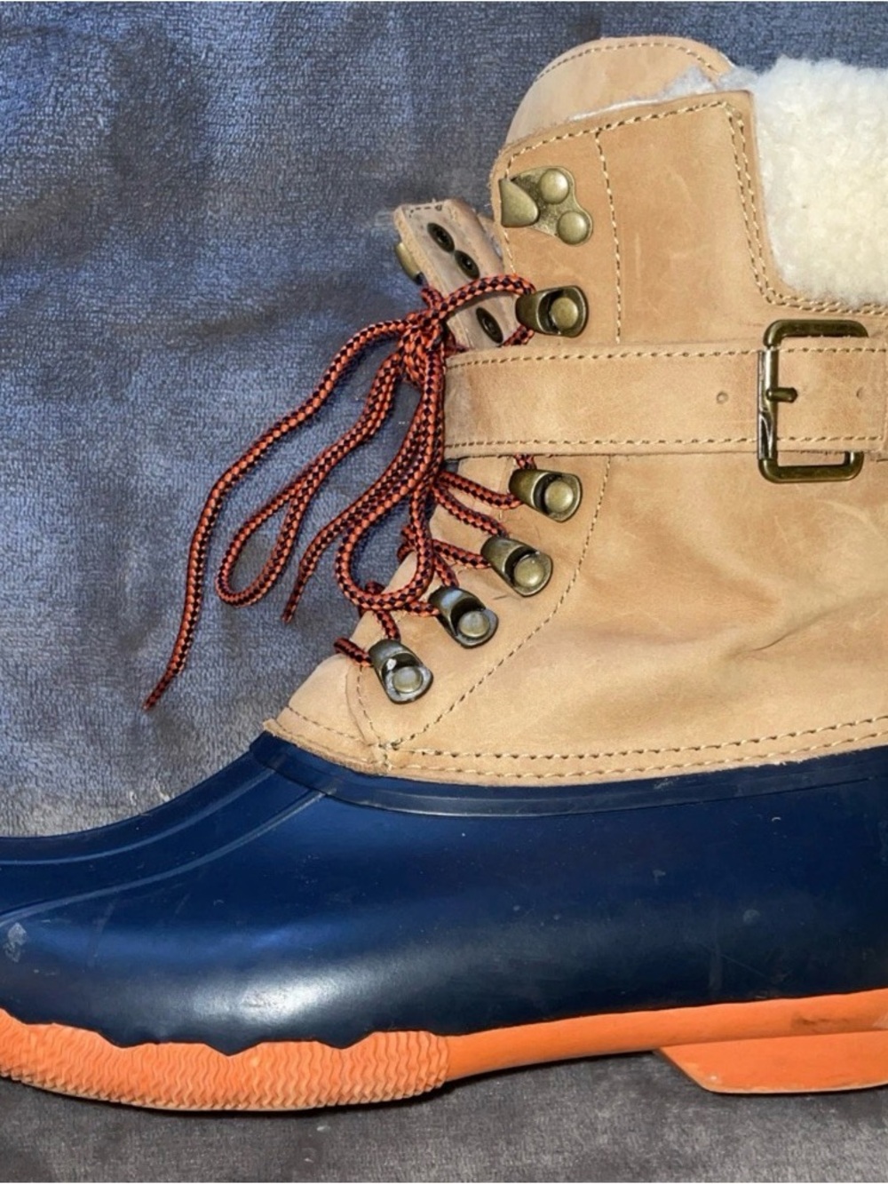 Sperry Top-Sider Womens Shearwater Leather Duck Boot Tan Navy size 7M STS82064